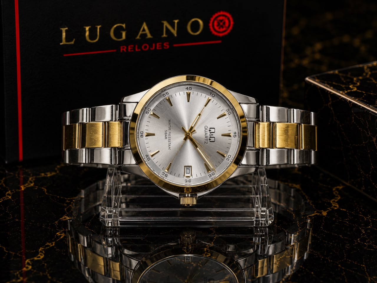 Reloj Q&Q caballero análogo - Bicolor dorado/plateado · esfera plateada