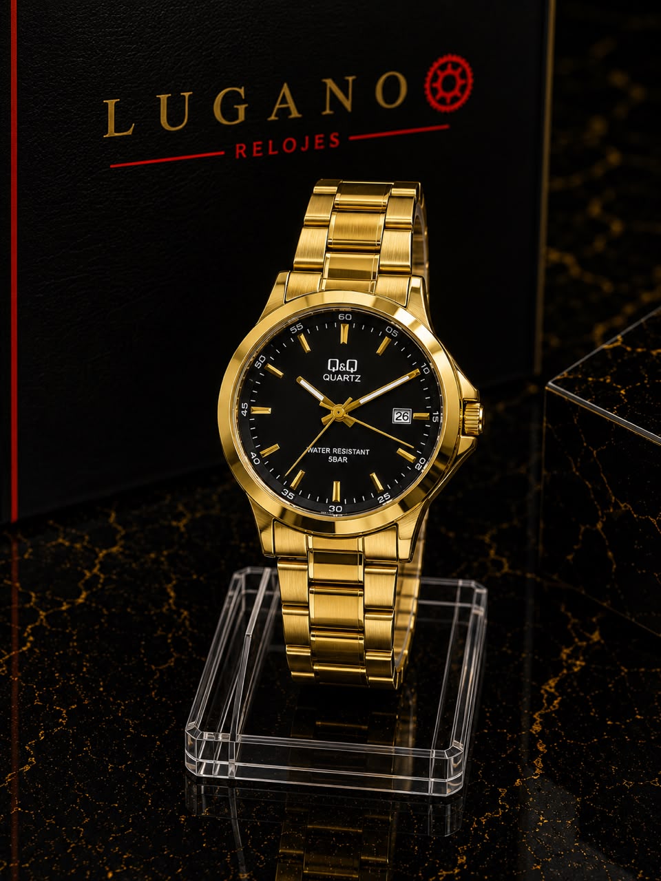 Reloj Q&Q caballero análogo - Dorado · esfera negra