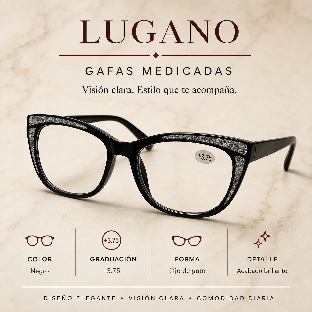 Gafas medicadas +3.75 negro ojo de gato - Variante 1UKJD