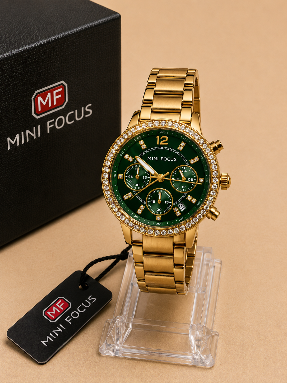 Mini Focus cronógrafo elegante dorado con esfera verde - Verde con dorado