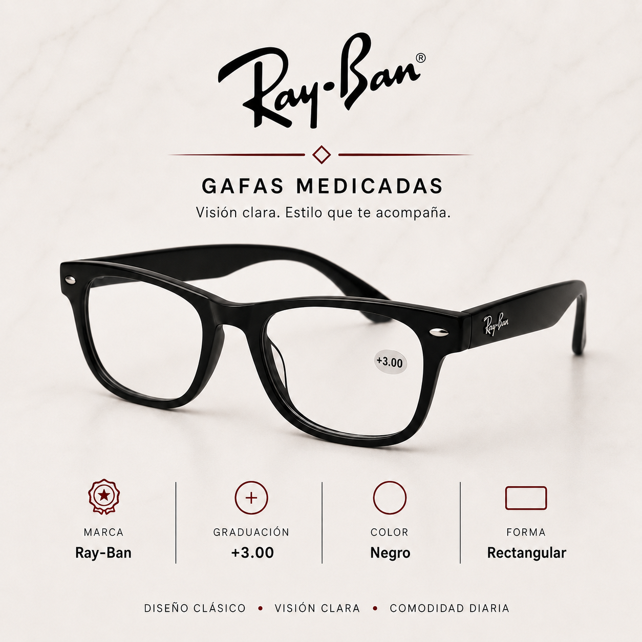 Gafas medicinales Ray-Ban +3.00 negro - Variante 17P3D