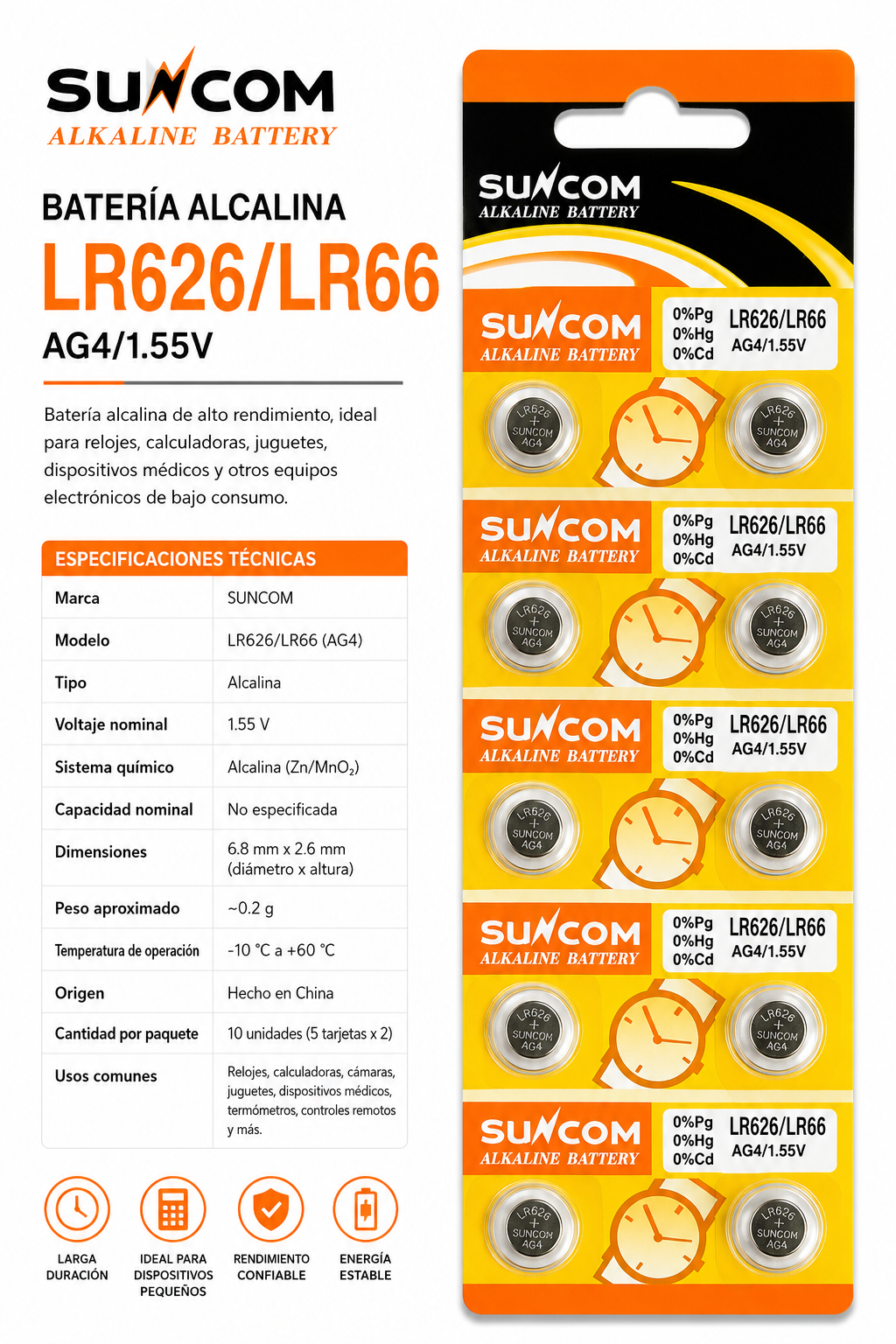 Pila Suncom LR626/LR66 AG4 1.55V - Variante 4XR27
