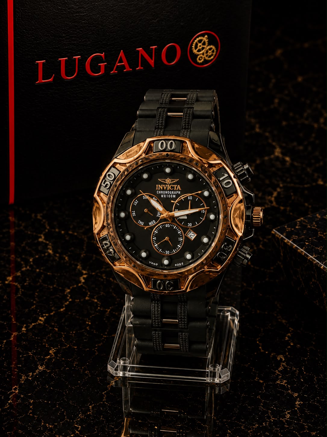 Reloj Invicta Caballero Bicolor Iridiscente - Bicolor oro rosa/negro · esfera negra
