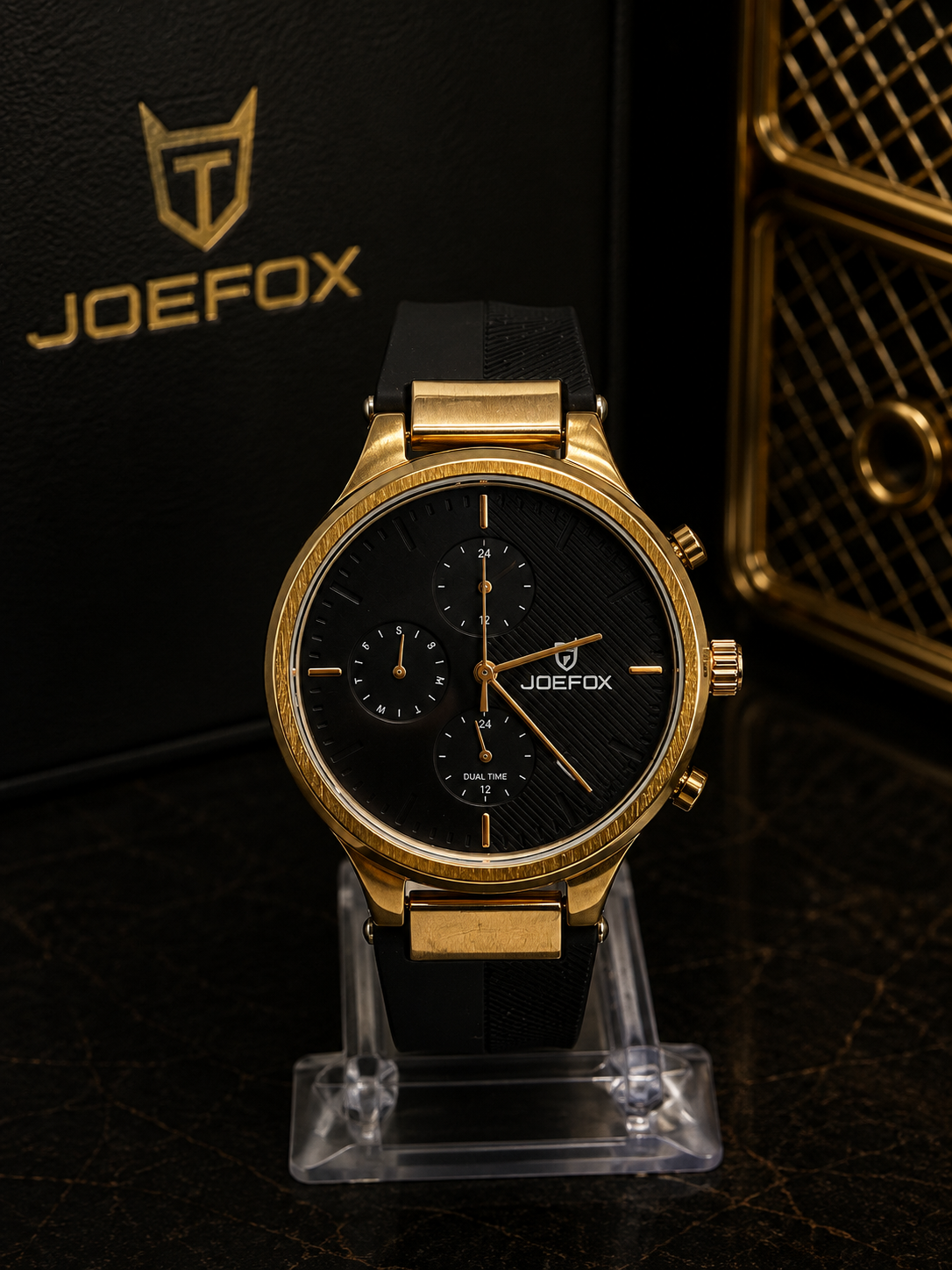 Joefox Dual Time elegante dorado y negro - Negro con dorado
