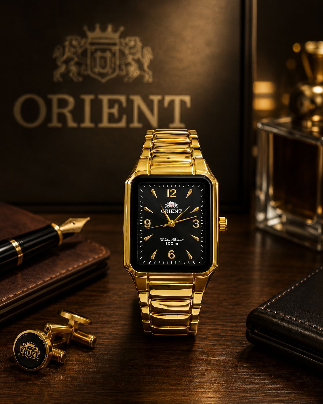 Reloj Orient analógico unisex pulso metálico - Dorado · esfera negra