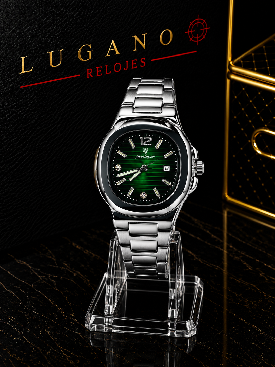 Reloj clásico de acero con esfera verde Poedagar - Plateado con verde
