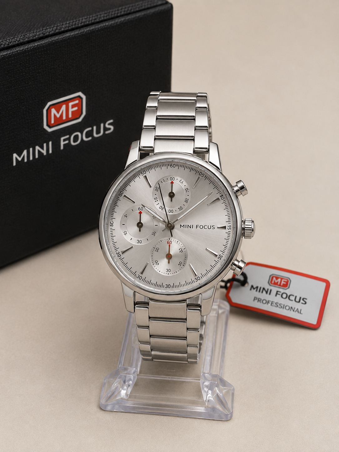 MINI FOCUS Reloj Cronógrafo Acero Plateado - Plateado con detalles rojos