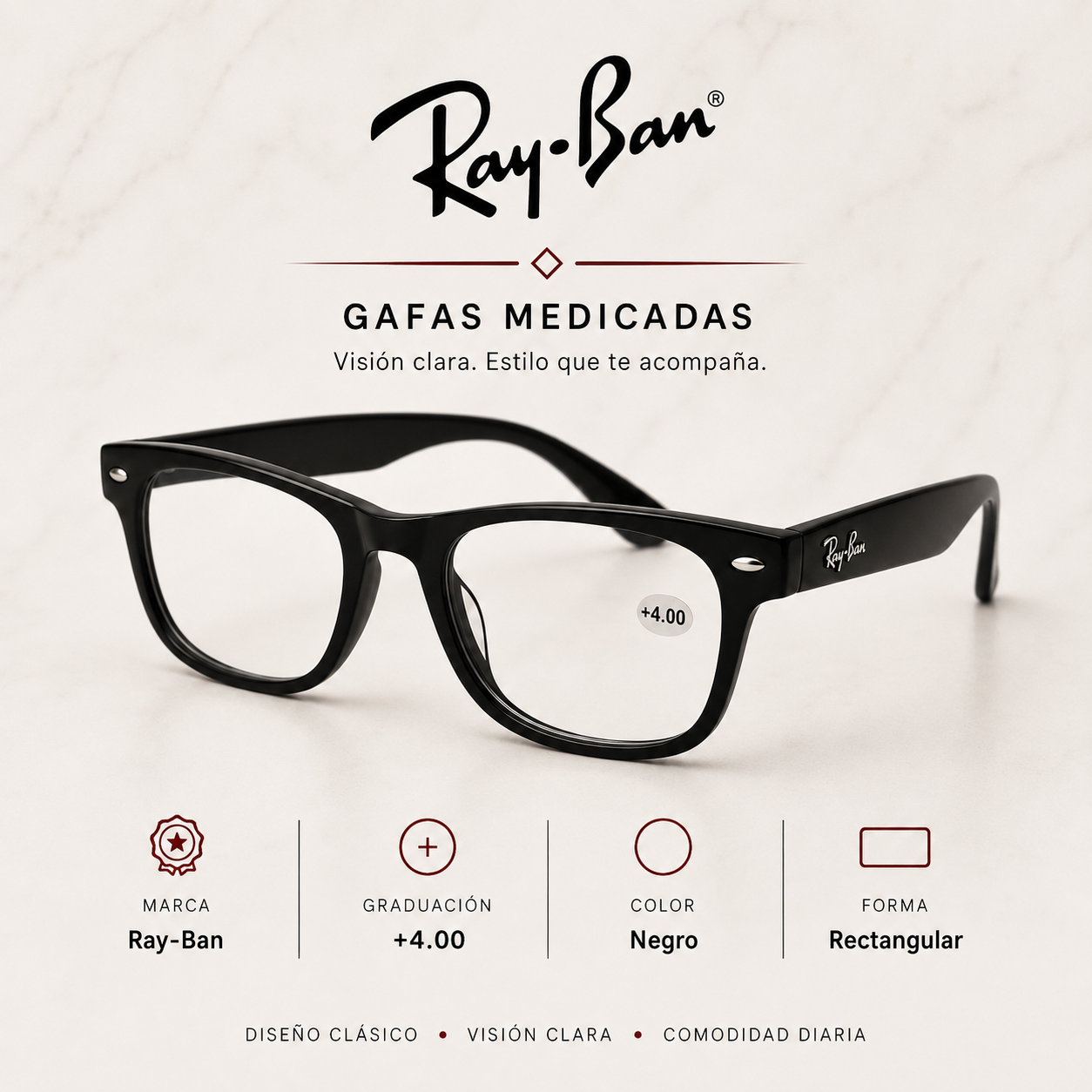 Gafas medicadas Ray-Ban +4.00 rectangular - Variante 1KN1Z