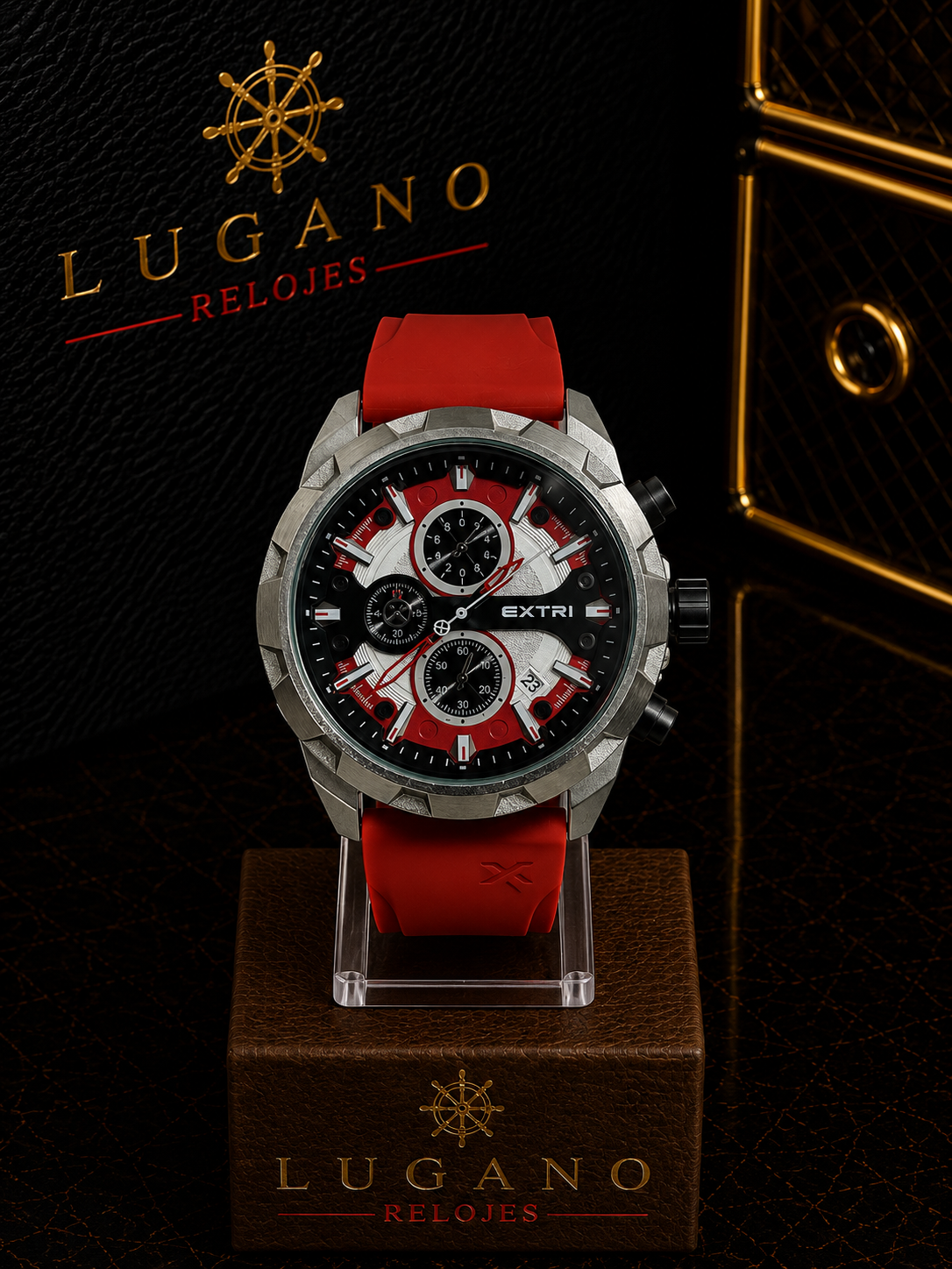 Reloj EXTRI Deportivo Rojo y Negro - Rojo con negro y plateado