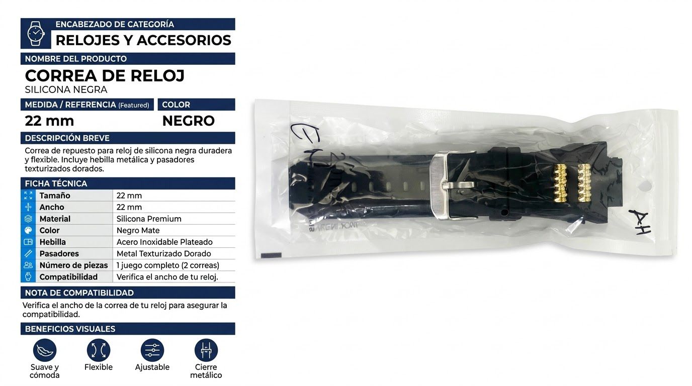 Correa para reloj 22 mm silicona negra - Variante 1BUWU