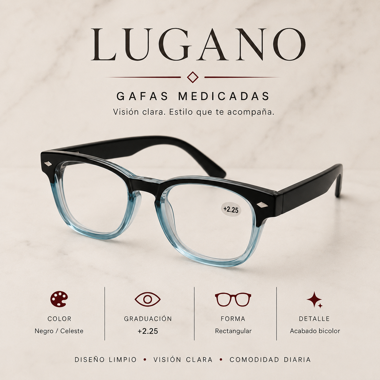 Gafas medicadas rectangular +2.25 - Variante TLL5S