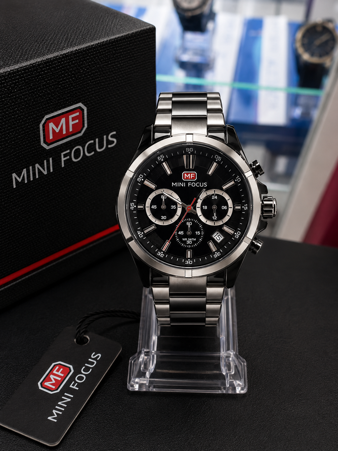 Mini Focus Reloj Elegante Negro con Plateado - Negro con plateado
