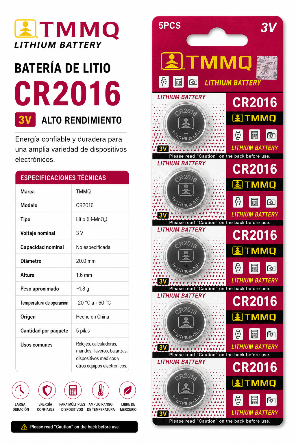 Pila TMMQ CR2016 3V - Variante 10SS4