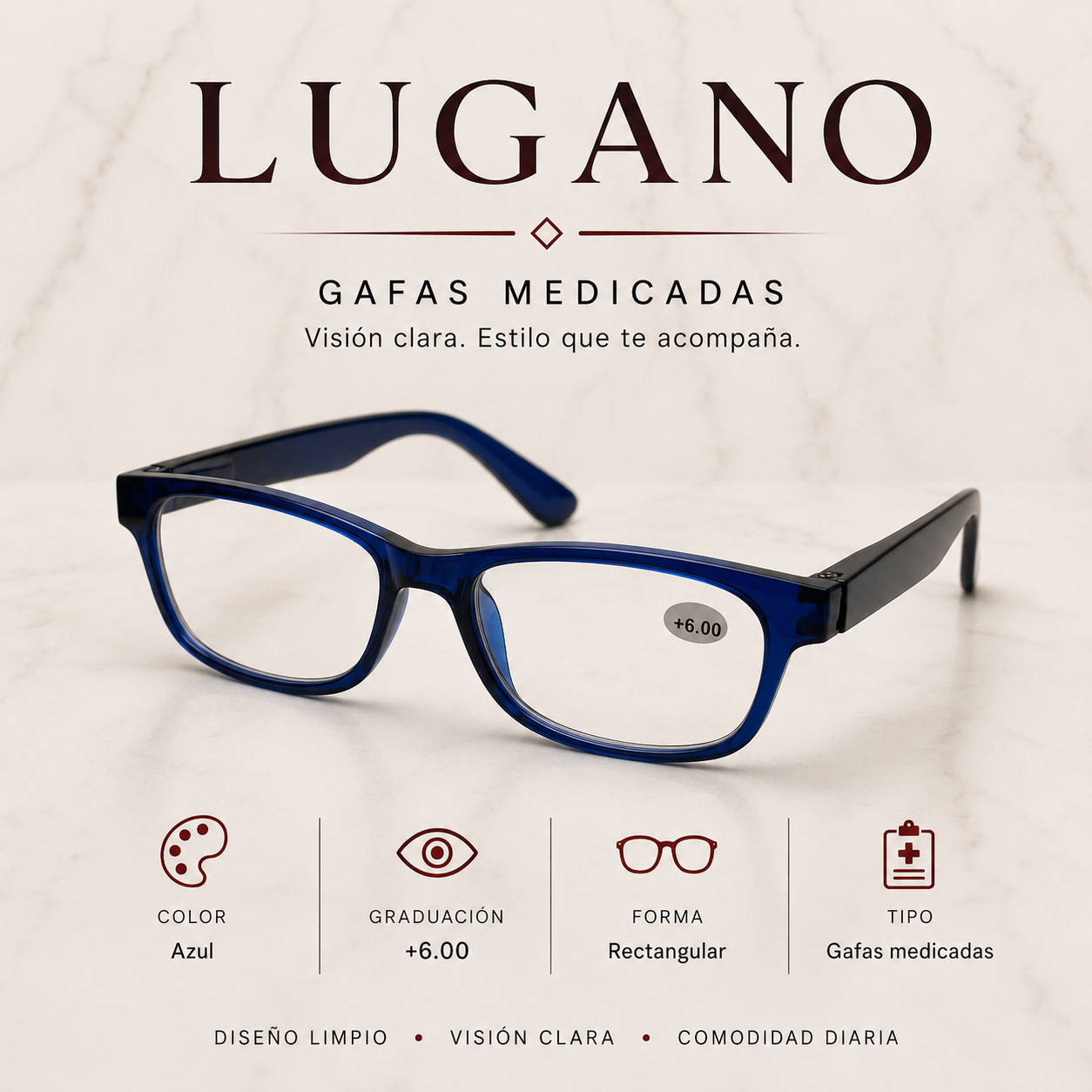 Gafas medicadas +6.00 azul rectangular - Variante 1A683
