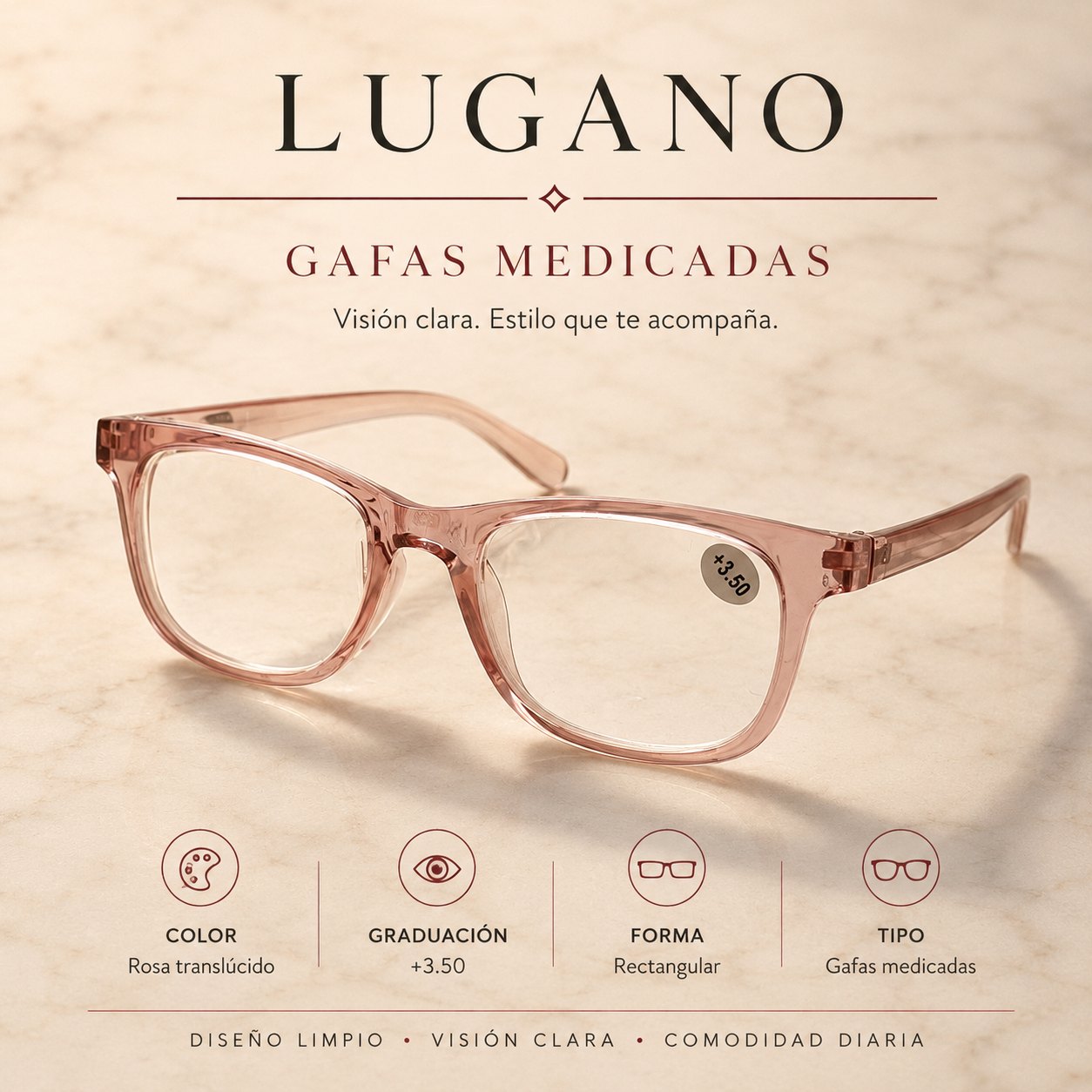 Gafas medicadas rosa translúcido +3.50 - Variante 1YJNP