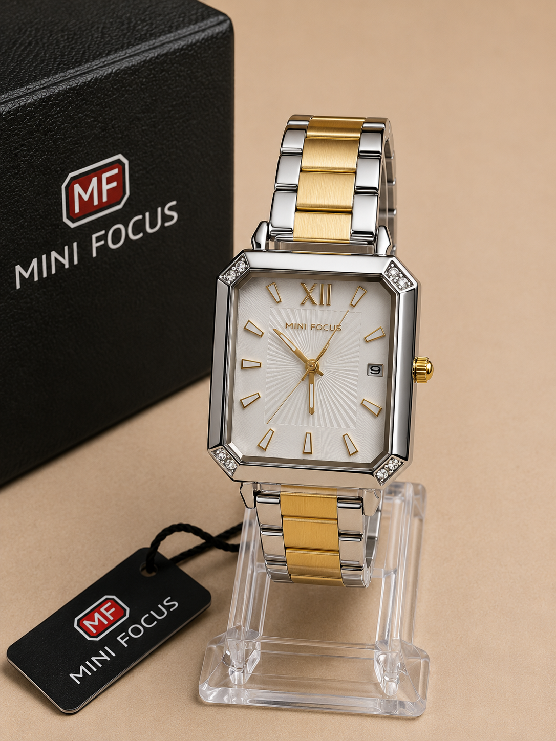 MINI FOCUS Reloj rectangular elegante bicolor - Bicolor acero y dorado