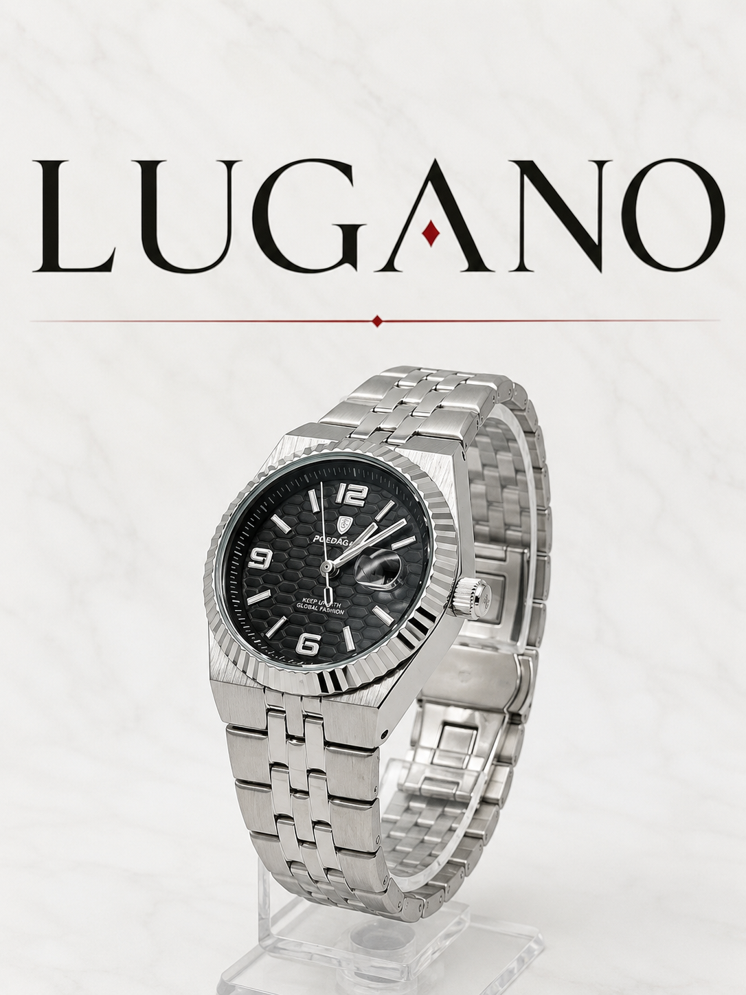 Reloj elegante metálico con bisel facetado - Variante 1ODEQ