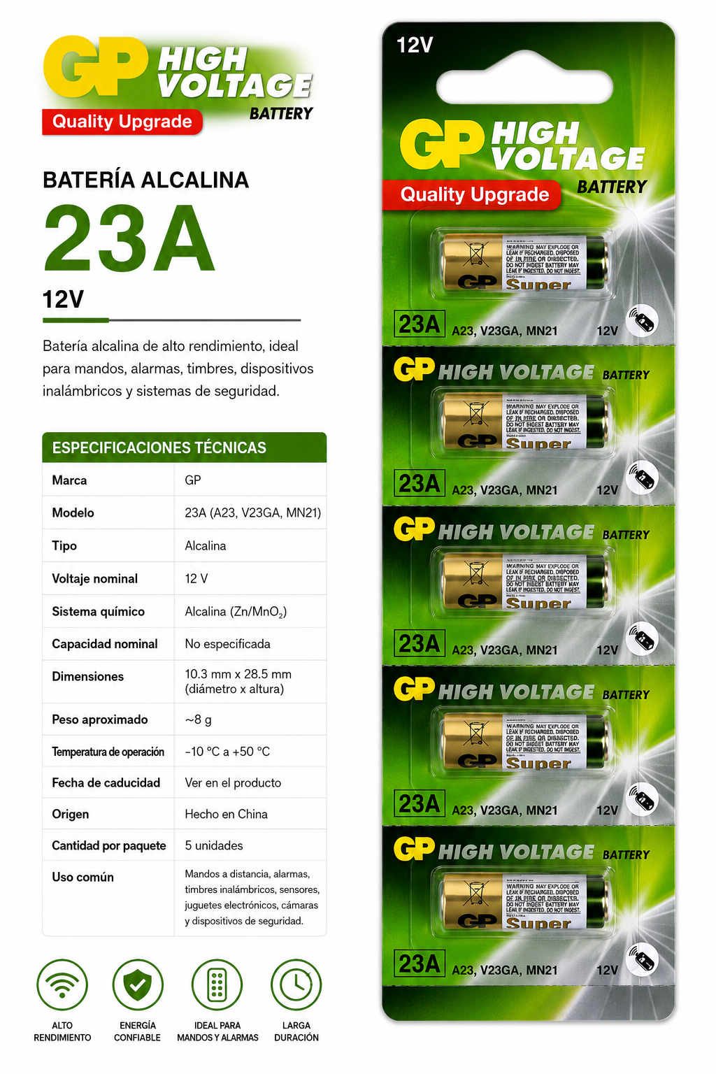 Batería alcalina GP 23A 12V - Variante Y3S5J