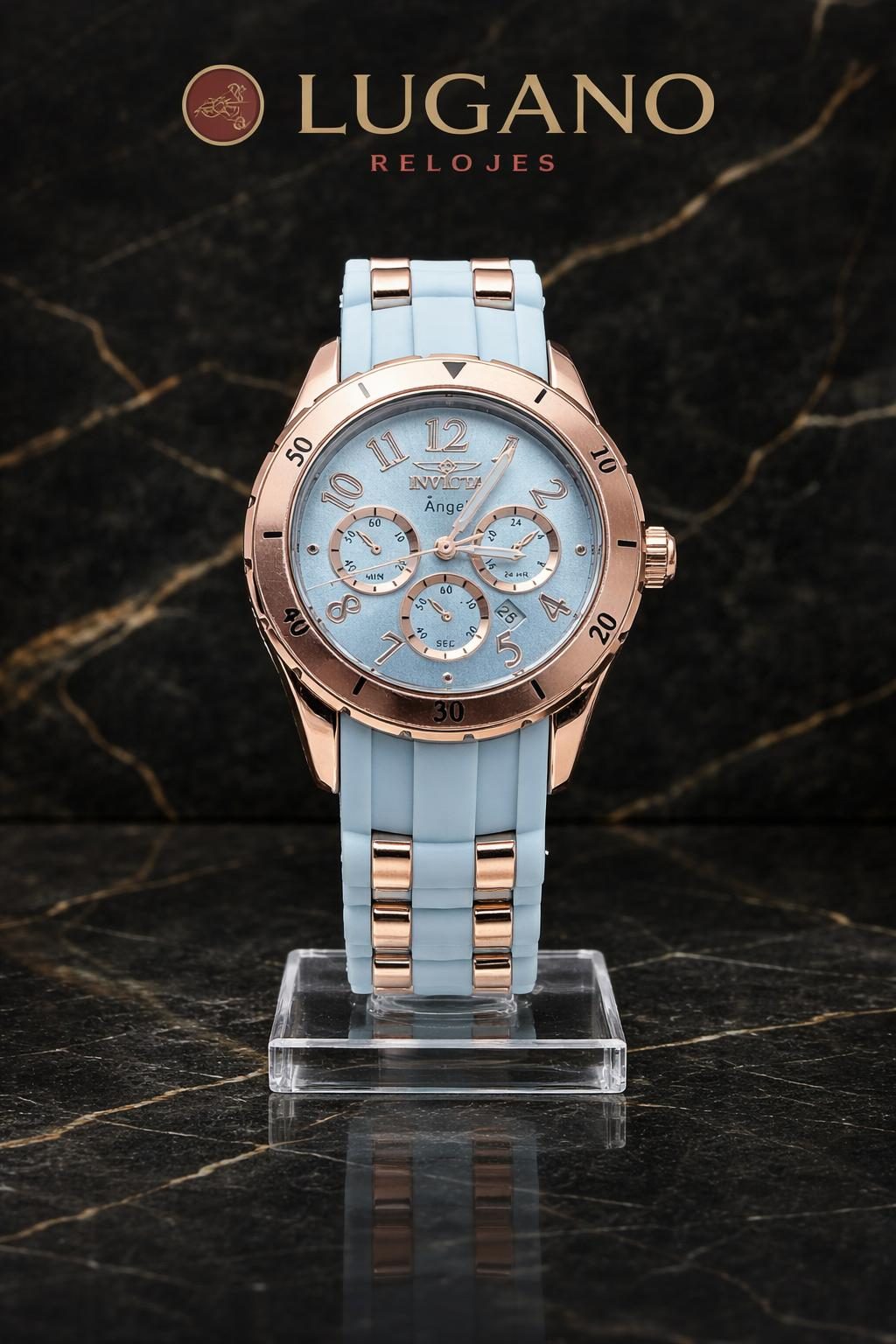 Reloj Invicta Angel Cronógrafo para Dama - Celeste y oro rosado · Elegante