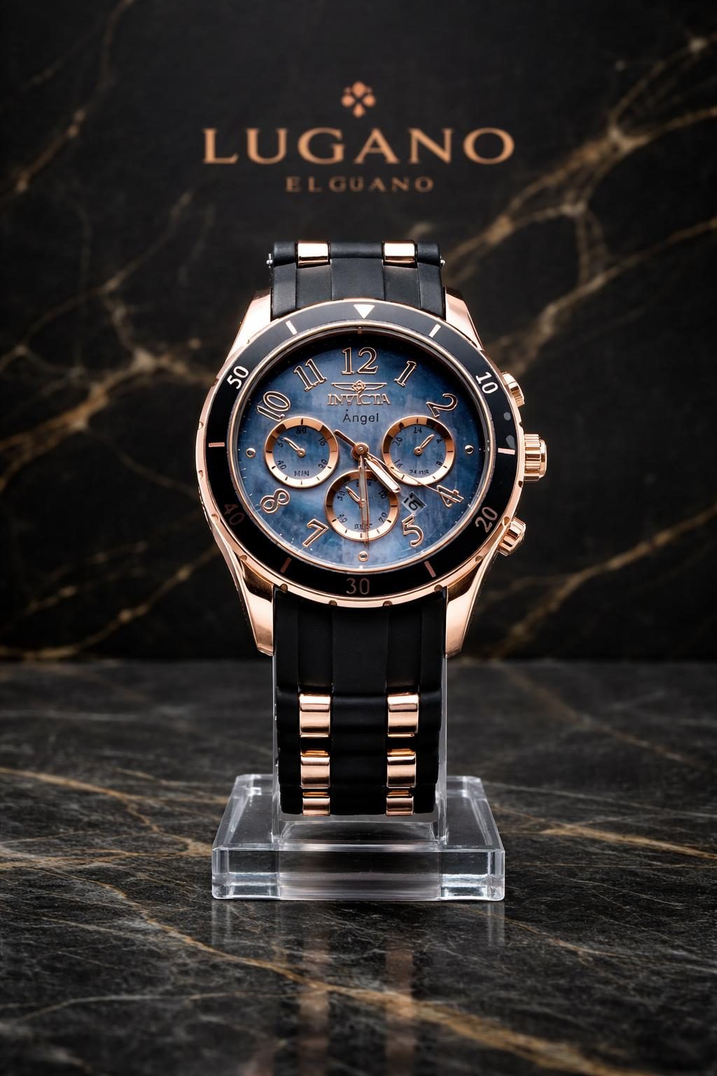 Reloj Invicta Angel Cronógrafo para Dama - Azul nácar y oro rosa · Elegante