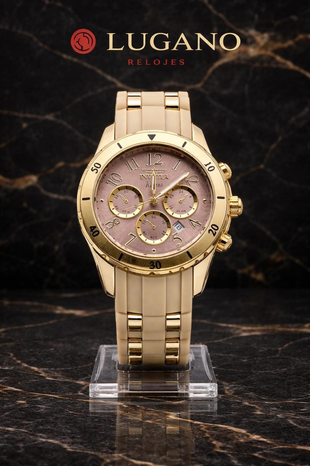 Reloj Invicta Angel Cronógrafo para Dama - Dorado, beige y rosa nacarado · Elegante