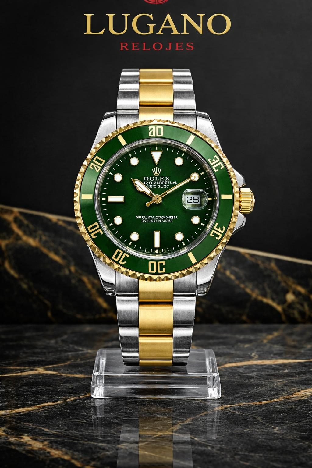 Rolex Oyster Perpetual Date - Verde, Dorado y Plateado · Elegante