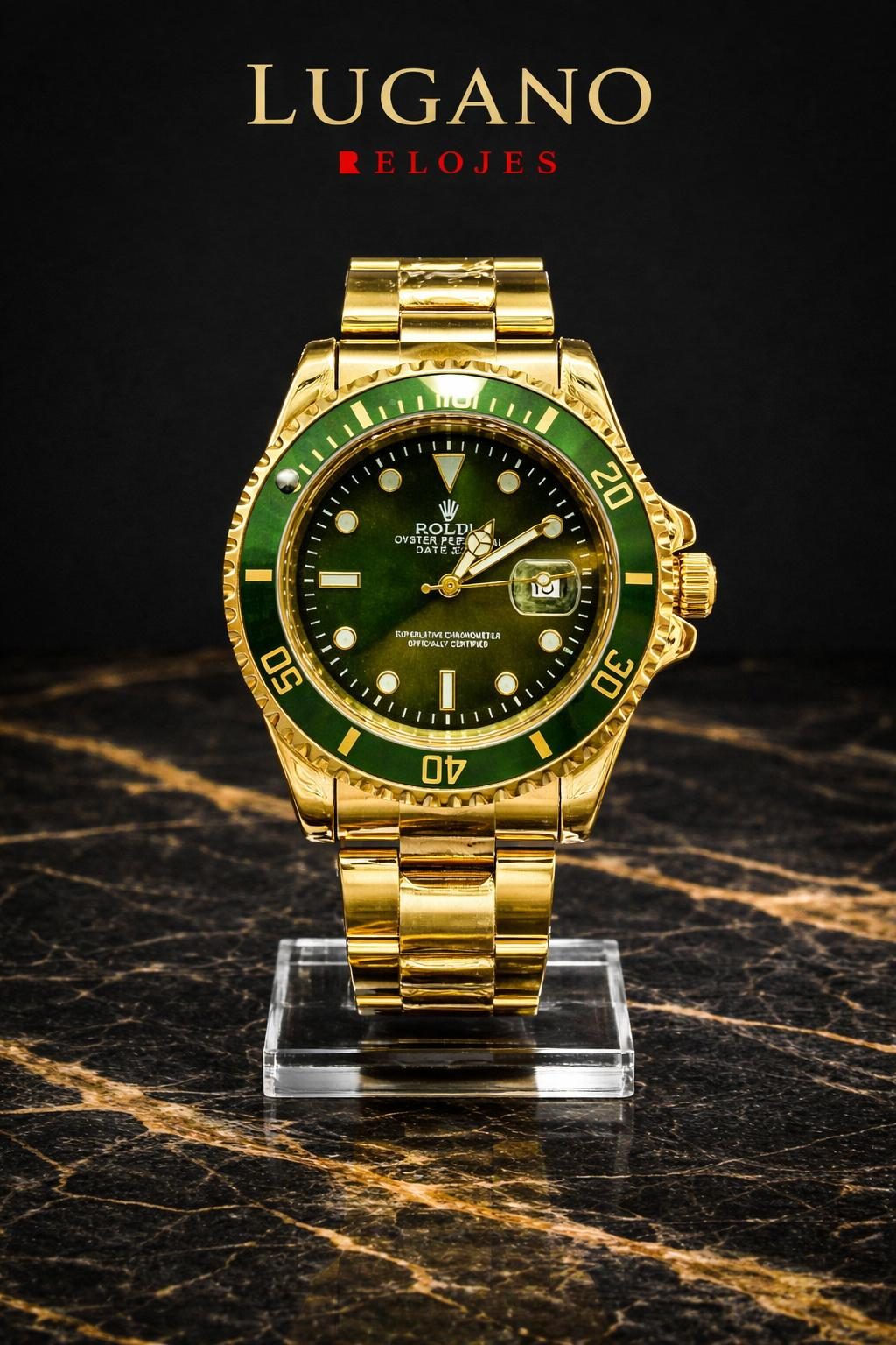 Rolex Oyster Perpetual Date - Dorado, Verde · Elegante