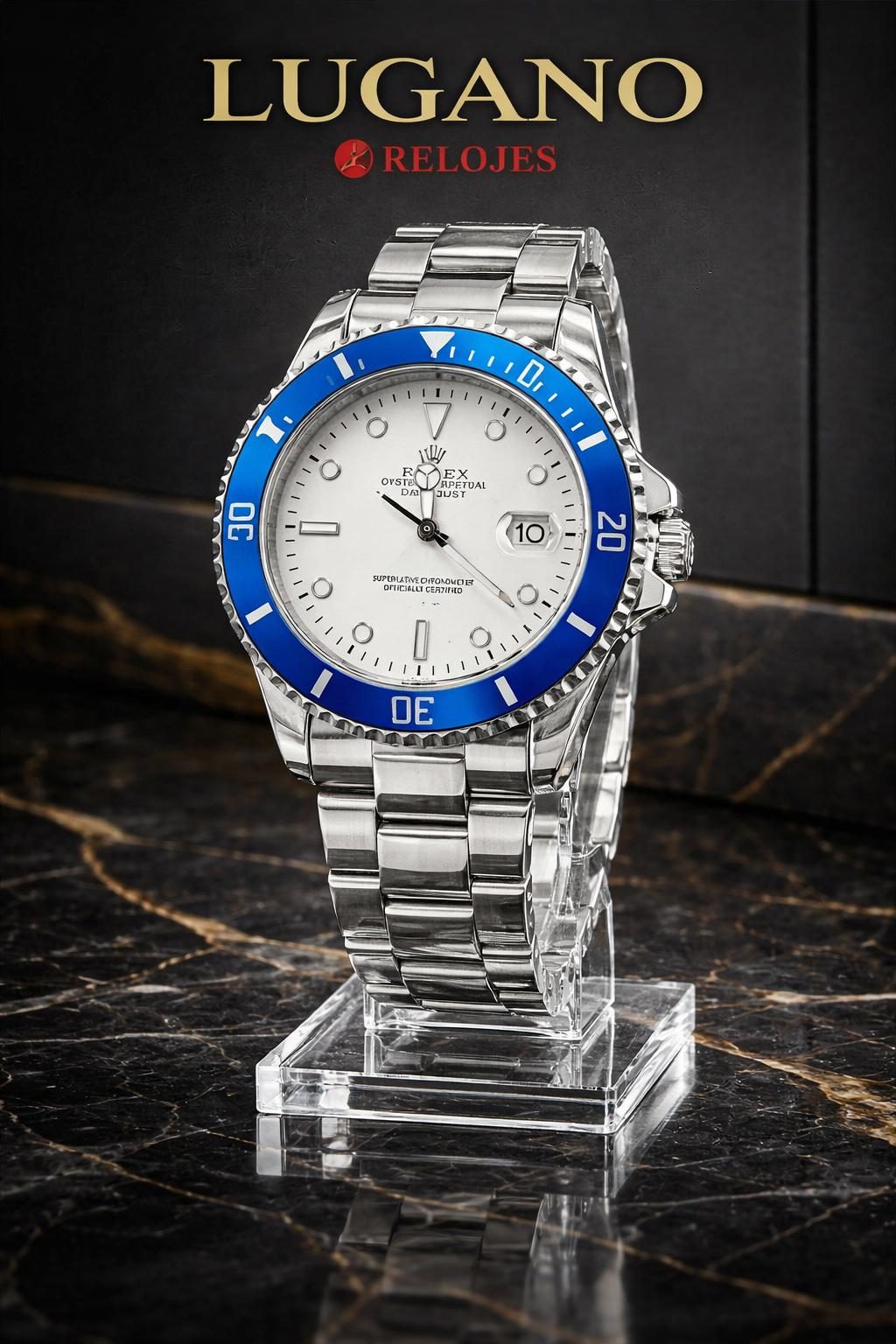 Rolex Oyster Perpetual Date - Plata y Azul · Elegante