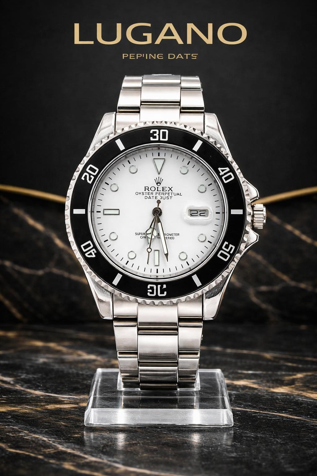 Rolex Oyster Perpetual Date - Plateado, Negro, Blanco · Elegante
