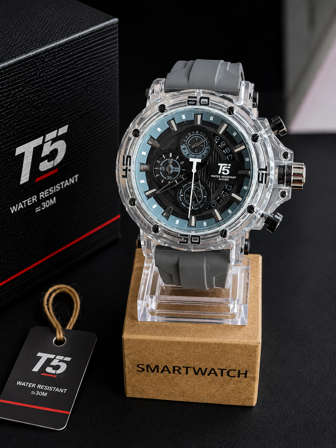 T5 Reloj Deportivo Multifuncional - Negro con gris y transparente