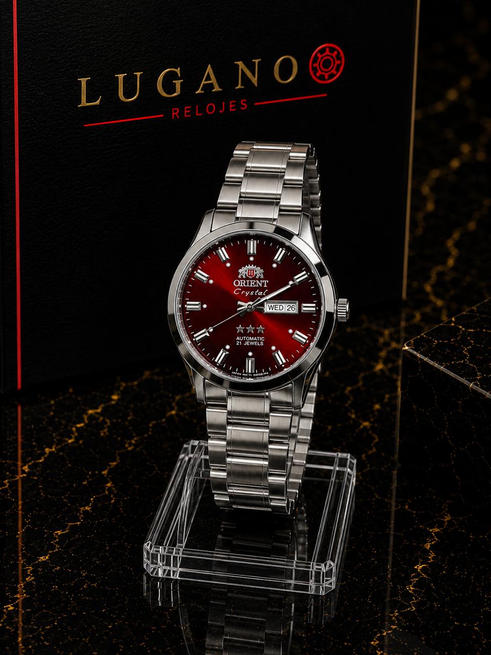 Reloj Orient Crystal 3 Estrellas - Rojo con plata · clásico