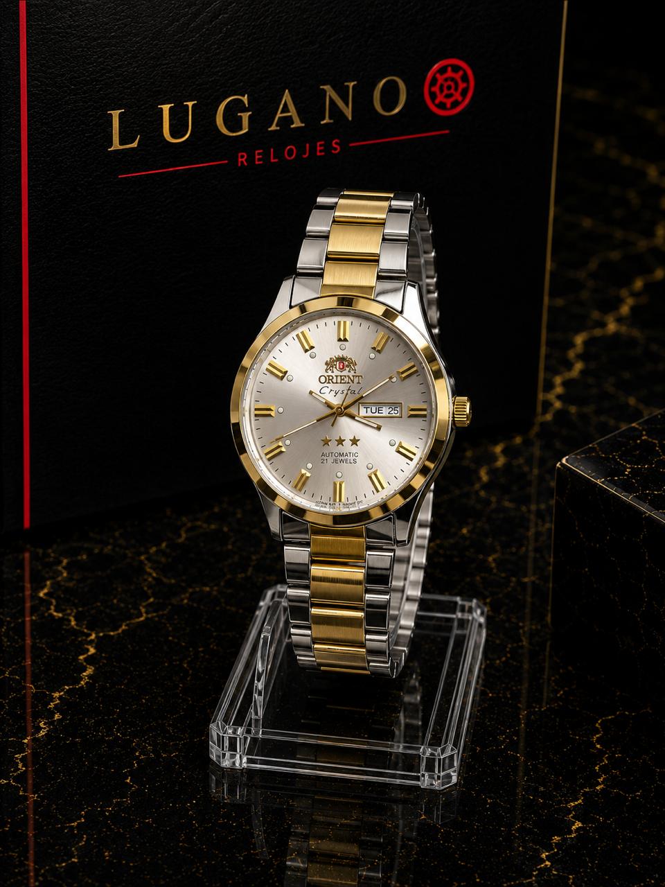 Reloj Orient Crystal 3 Estrellas - Plateado con dorado · clásico