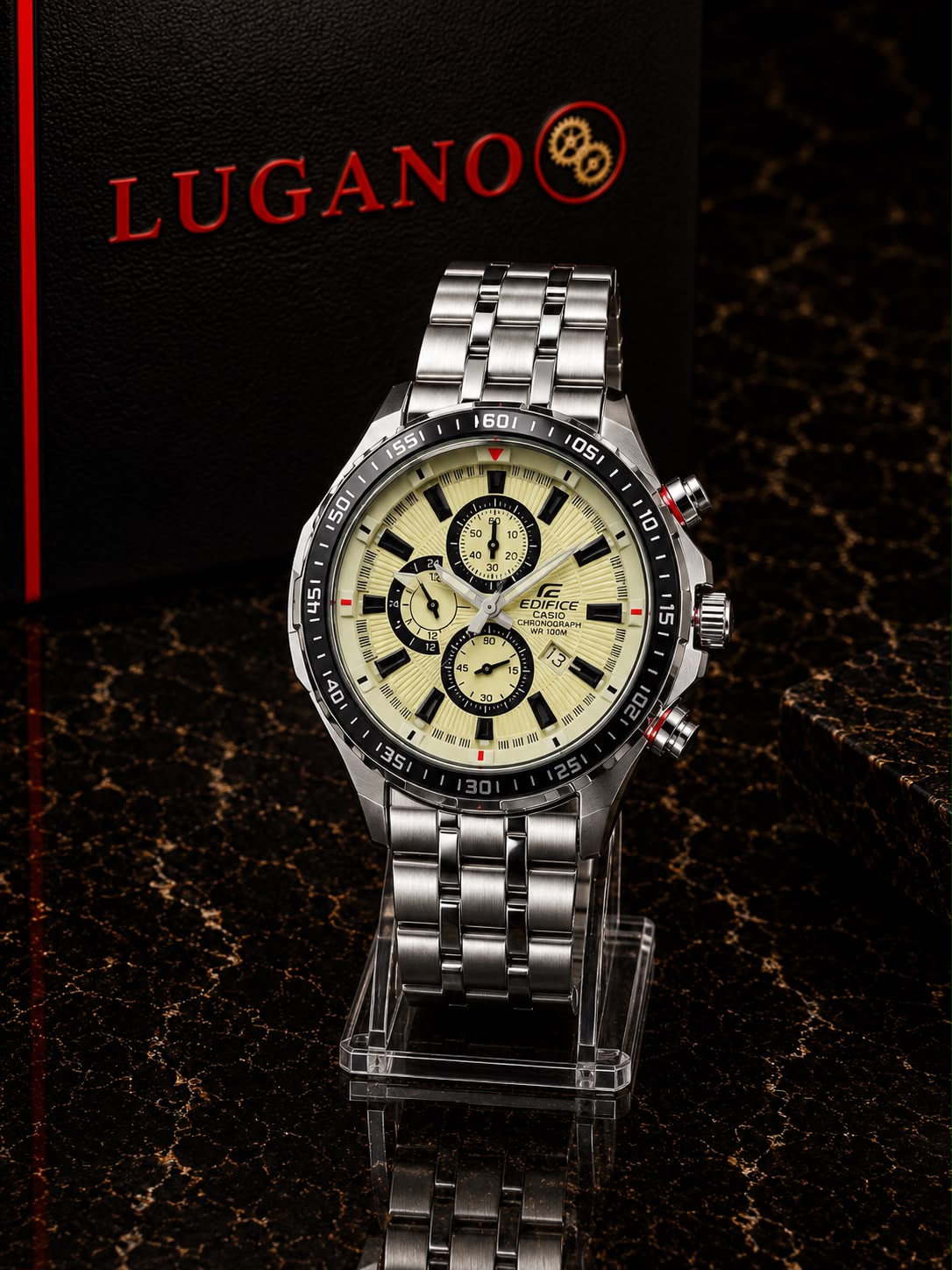 Reloj Casio Edifice para Caballero - Plateado · aro negro · esfera blanca