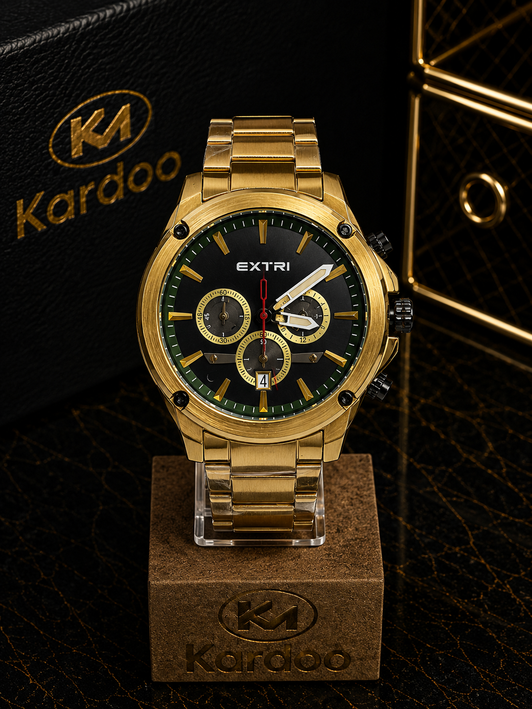 EXTRI Reloj Cronógrafo Elegante Dorado - Dorado con negro y verde