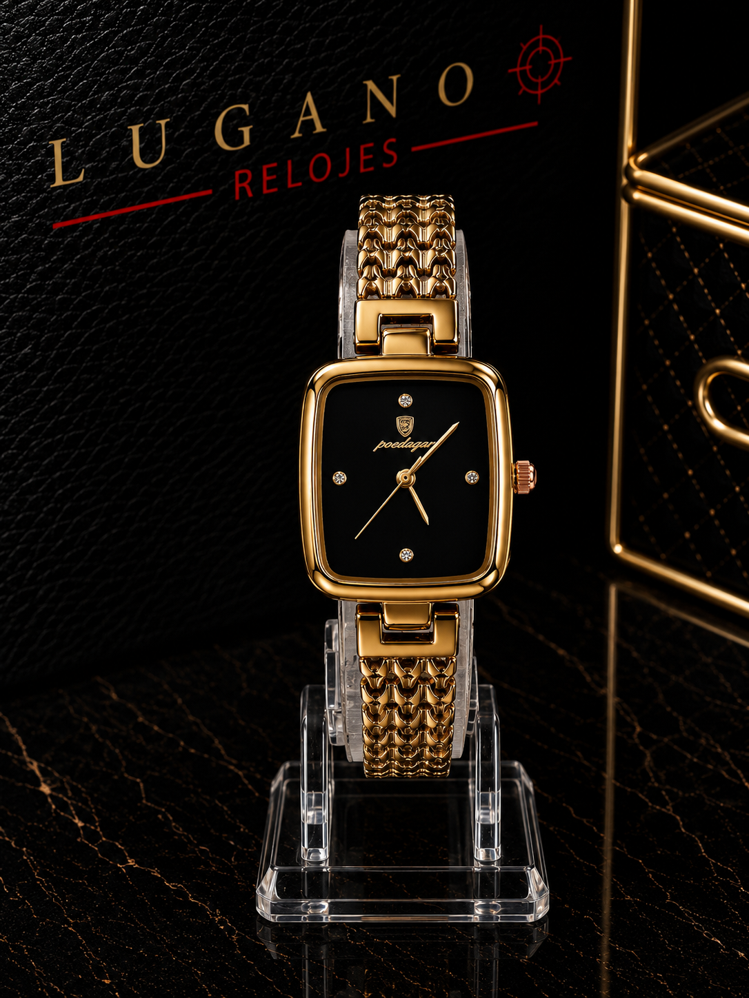 Poedagar Reloj Mujer Elegante Cuadrado Oro y Negro - Dorado con negro