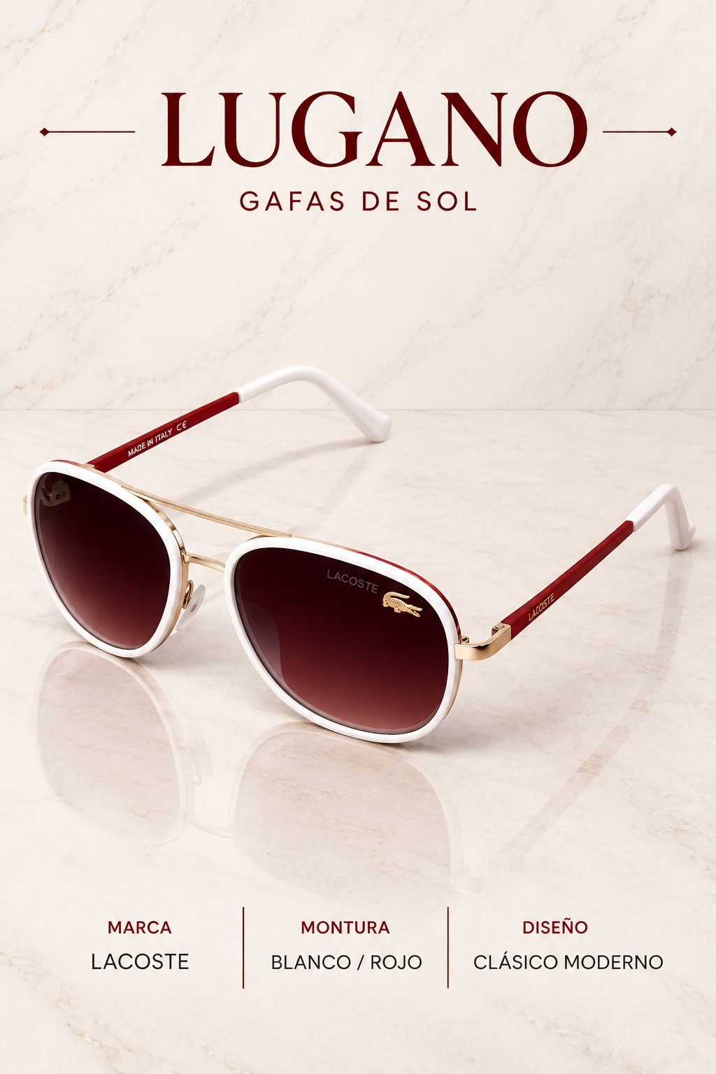 Lacoste gafas de sol blanco y rojo - Variante NYDBY