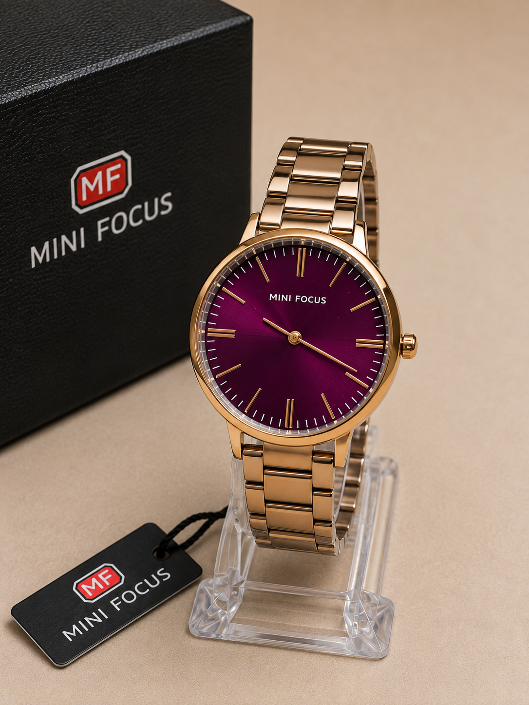 MINI FOCUS Reloj Elegante con Dial Morado y Brazalete Oro Rosa - Oro rosa con morado