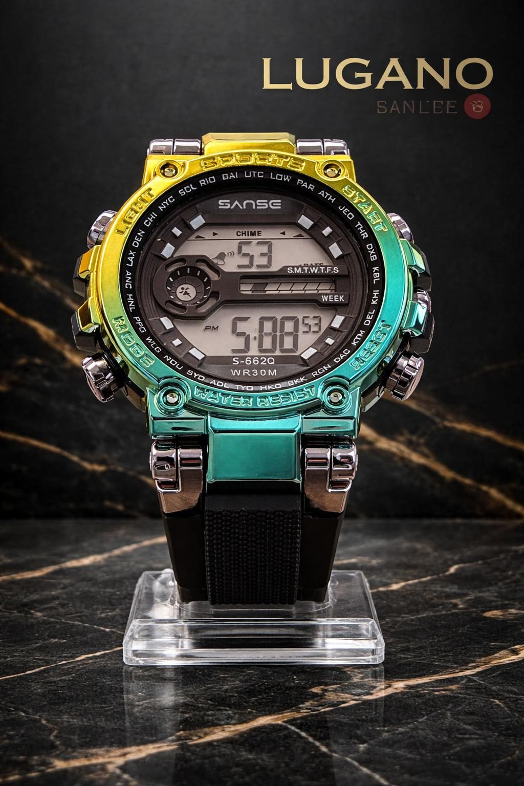 Reloj SANSE S-662Q Digital Deportivo - Iridescente multicolor / negro