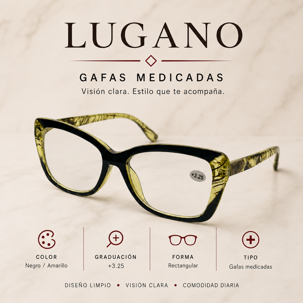 Gafas medicadas +3.25 LUGANO rectangular - Variante 8FH56