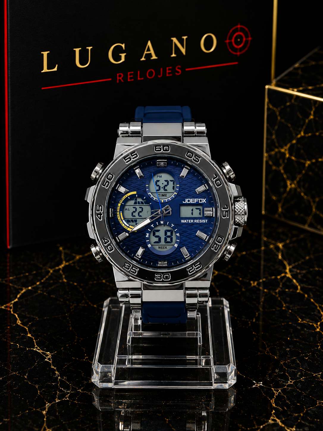 Reloj deportivo JOEFOX azul con caja metálica - Azul con plateado · deportivo