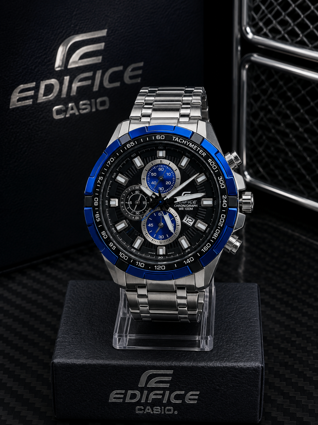 Casio Edifice Cronógrafo con Taquímetro - Plata con azul y negro