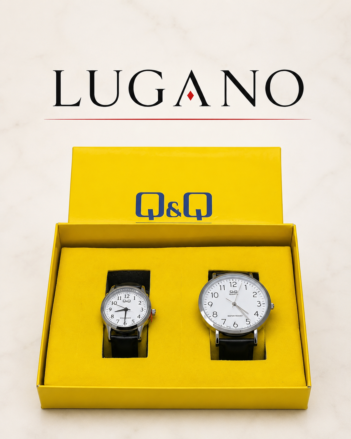 Reloj clásico Q&Q caja redonda con correa de cuero - Variante 1X0WS
