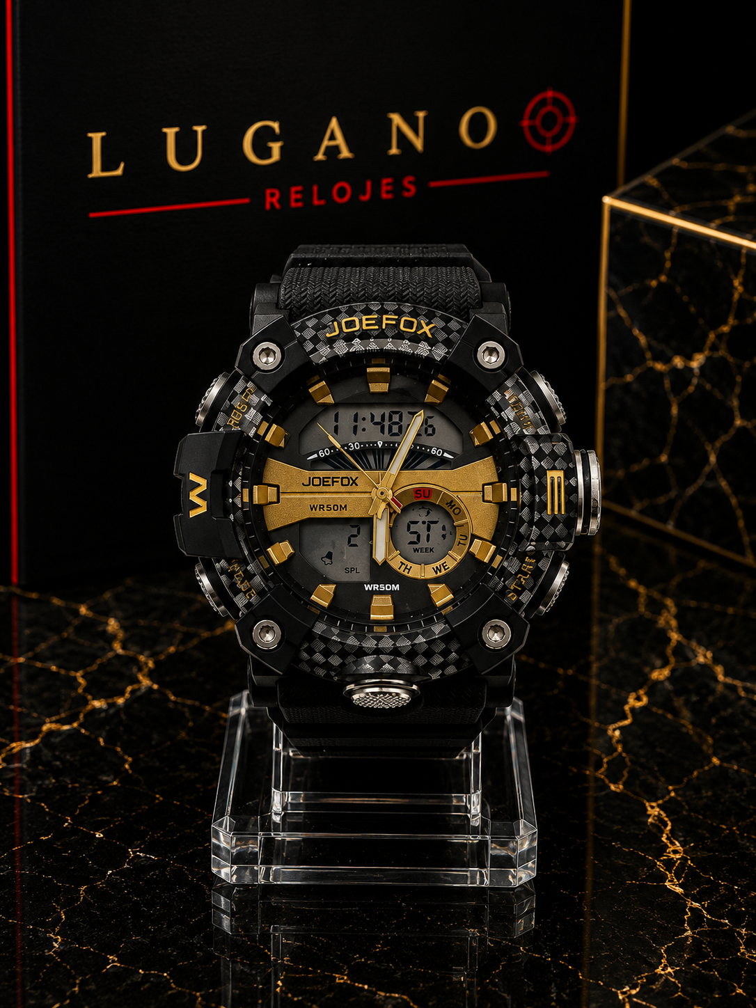 Reloj deportivo JOEFOX WR50M - Negro con dorado · deportivo