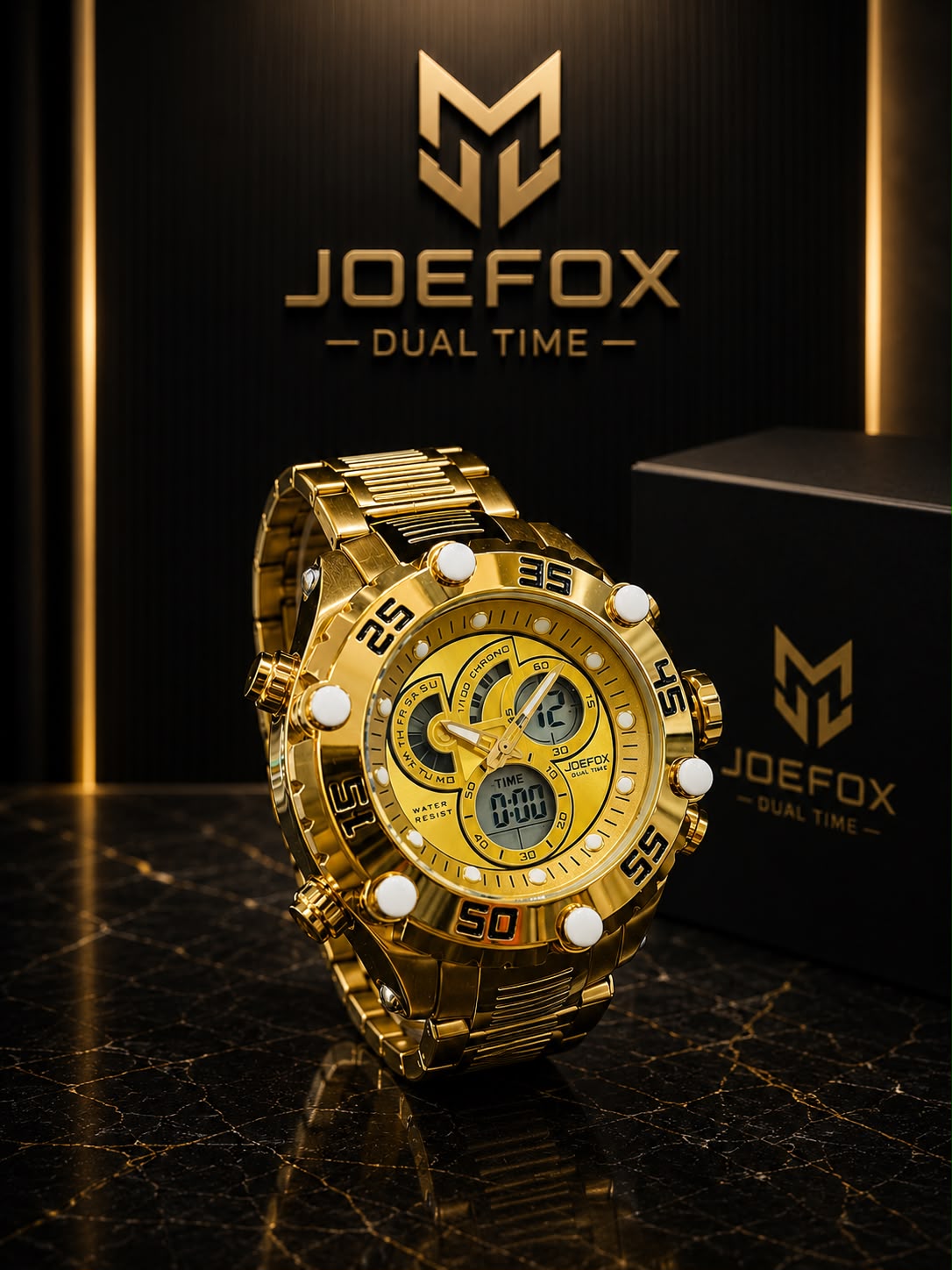 Reloj JOEFOX Doble Hora Analógico y Digital - Dorado · esfera dorada