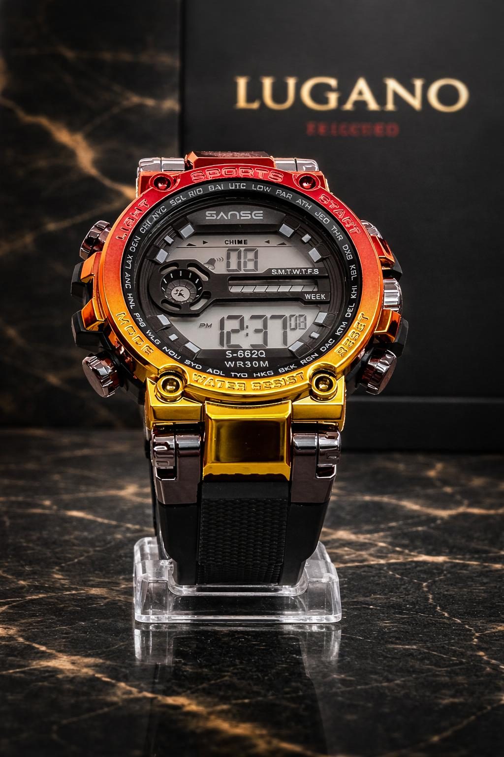 Reloj SANSE S-662Q Digital Deportivo - Dorado / Rojo anaranjado (degradé)