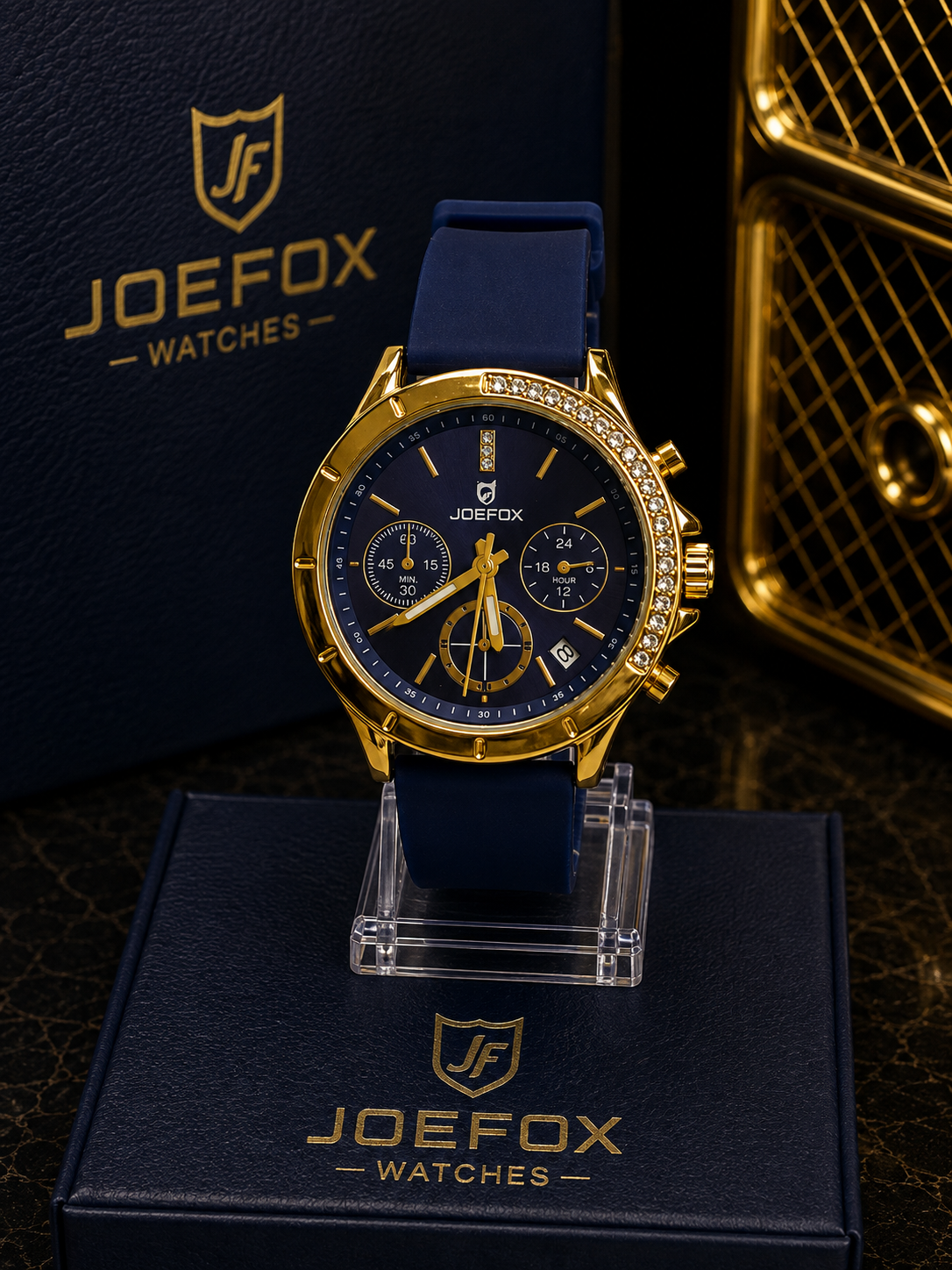 Joefox Elegante Azul con Dorado y Cristales - Azul con dorado